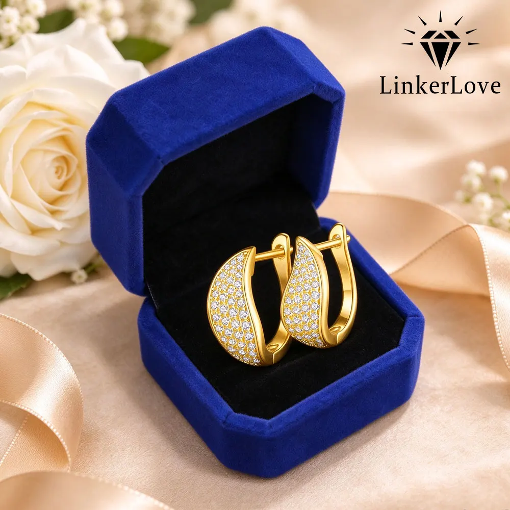 LinkerLove Full Moissanite Diamond Earrings for Women 925 Sterling Silver Leaf Shaped 16.5mm Hoop Earrings Dainty Jewelry Gift