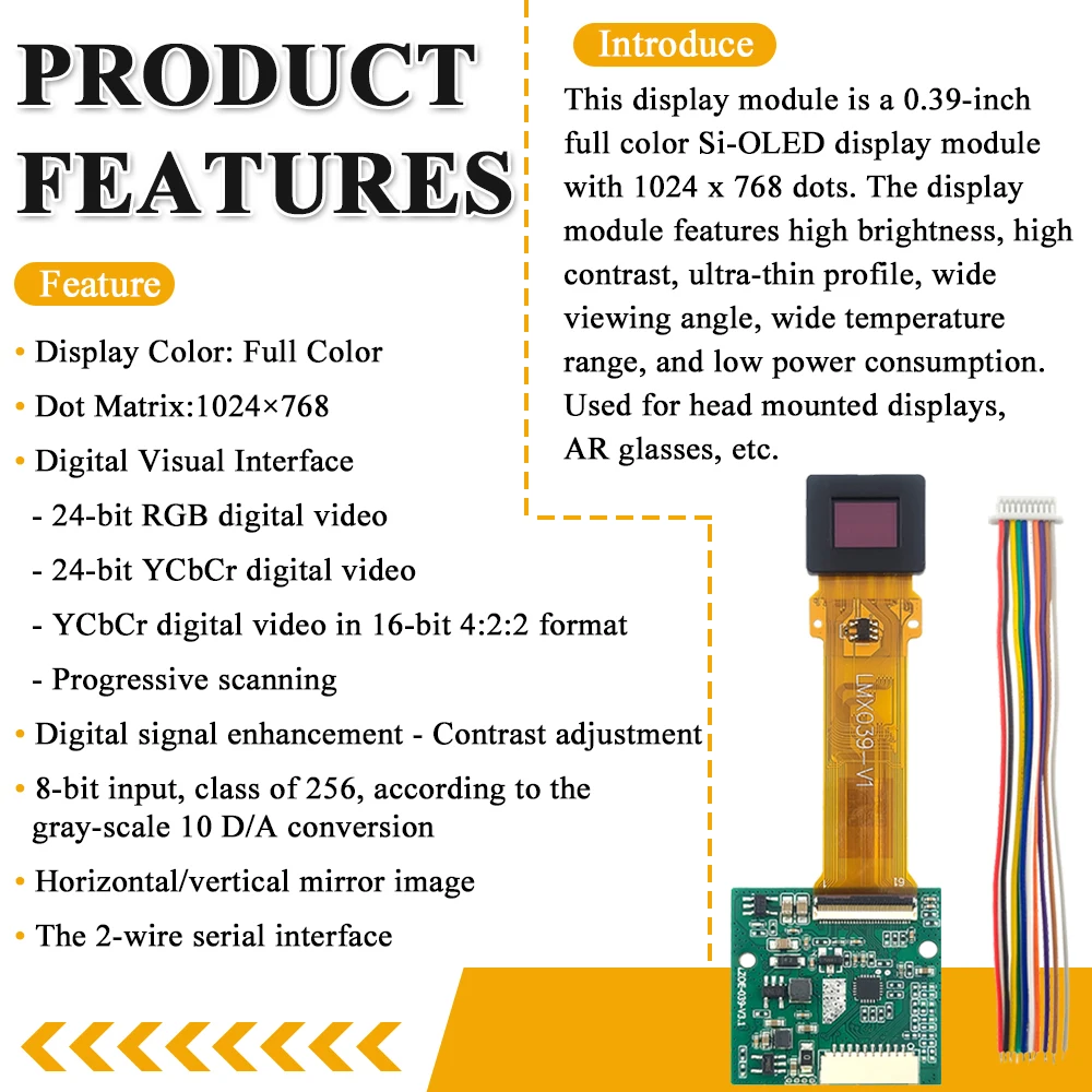 0.39 Inch OLED Display Viewfinder for FPV Drone Aerial Photography Thermal Imaging Night Vision Device 1024*768 Micro AV HDMI