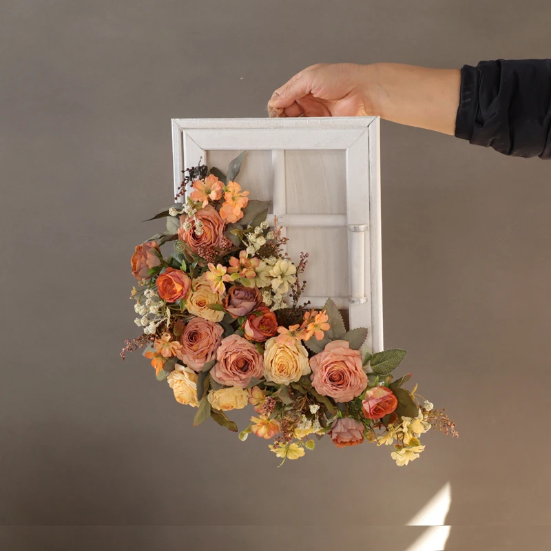 Simulation flower retro French rose creative wall hanging fake flower arrangement photo frame ornament store wall decoration pho