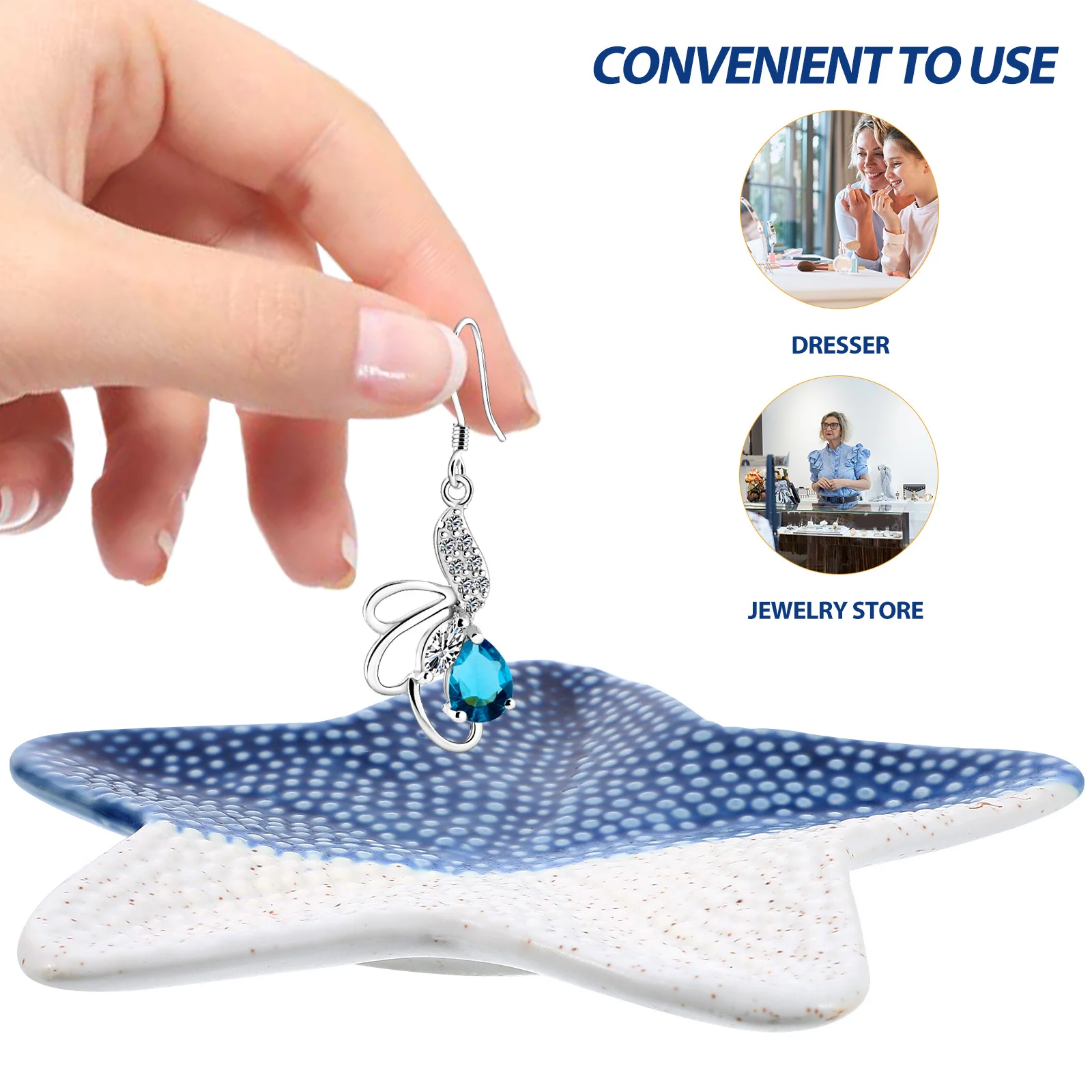 

Ceramic Sea Star Jewelry Tray Ocean Style Trinket Dish for Ring Earring Necklace Storage Desktop Decorative Organizer Sundries