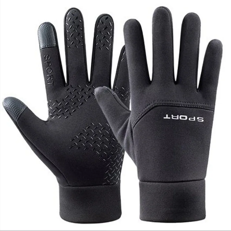 Winter Thermal Gloves Men's Fleece-lined Thick Windproof Waterproof Touch Screen Outdoor Cycling Sports Exposed Two