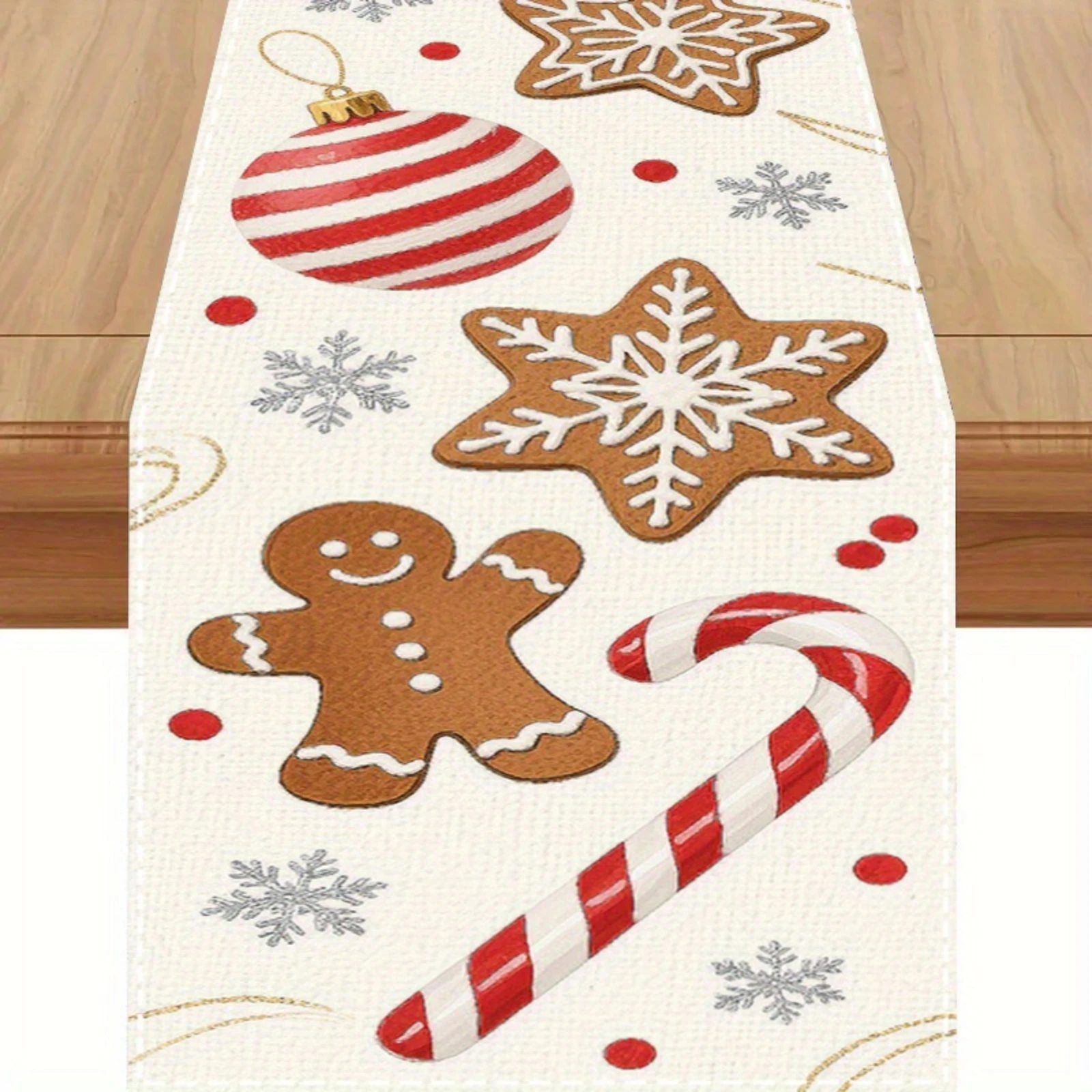 

Christmas Table Runner Snowflakes Gingerbread Men & Candy Canes Design Home Decor and Special Occasions Christmas Decorations