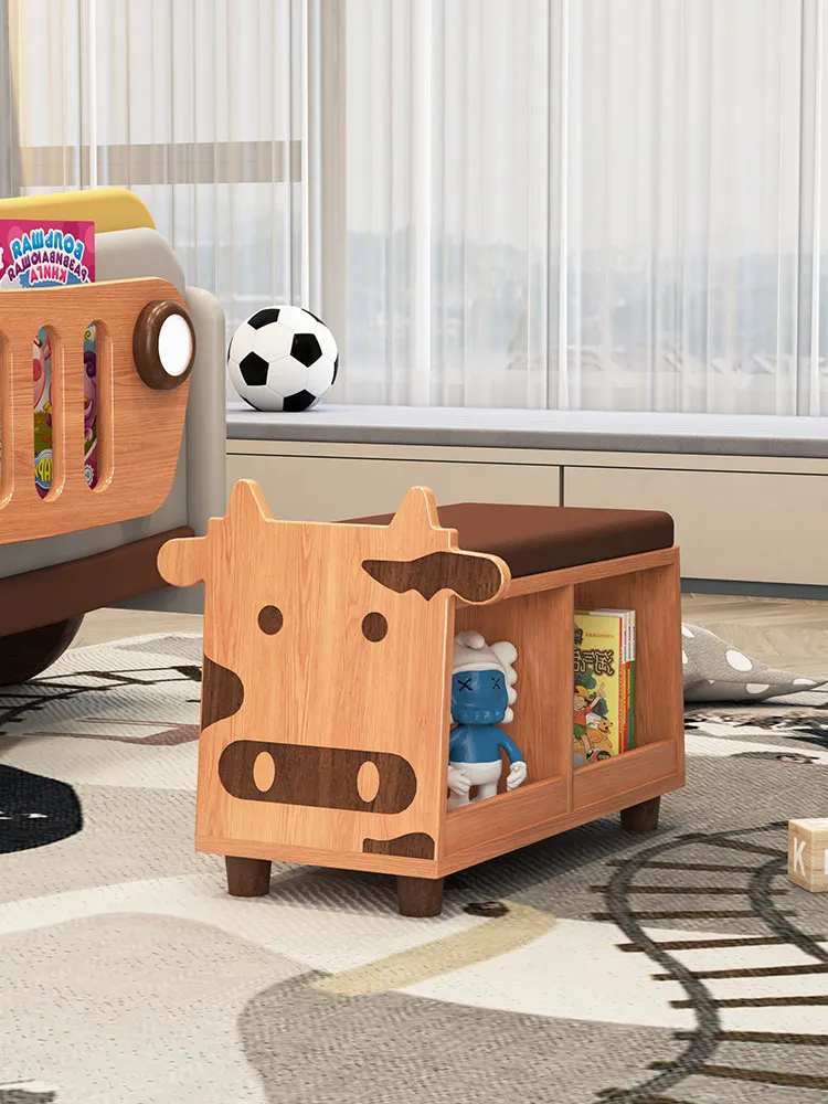 Children's Storage Stool Solid Wood Shoe Changing Stool Cartoon Animal Household Toys Picture Book Storage Stool Sofa