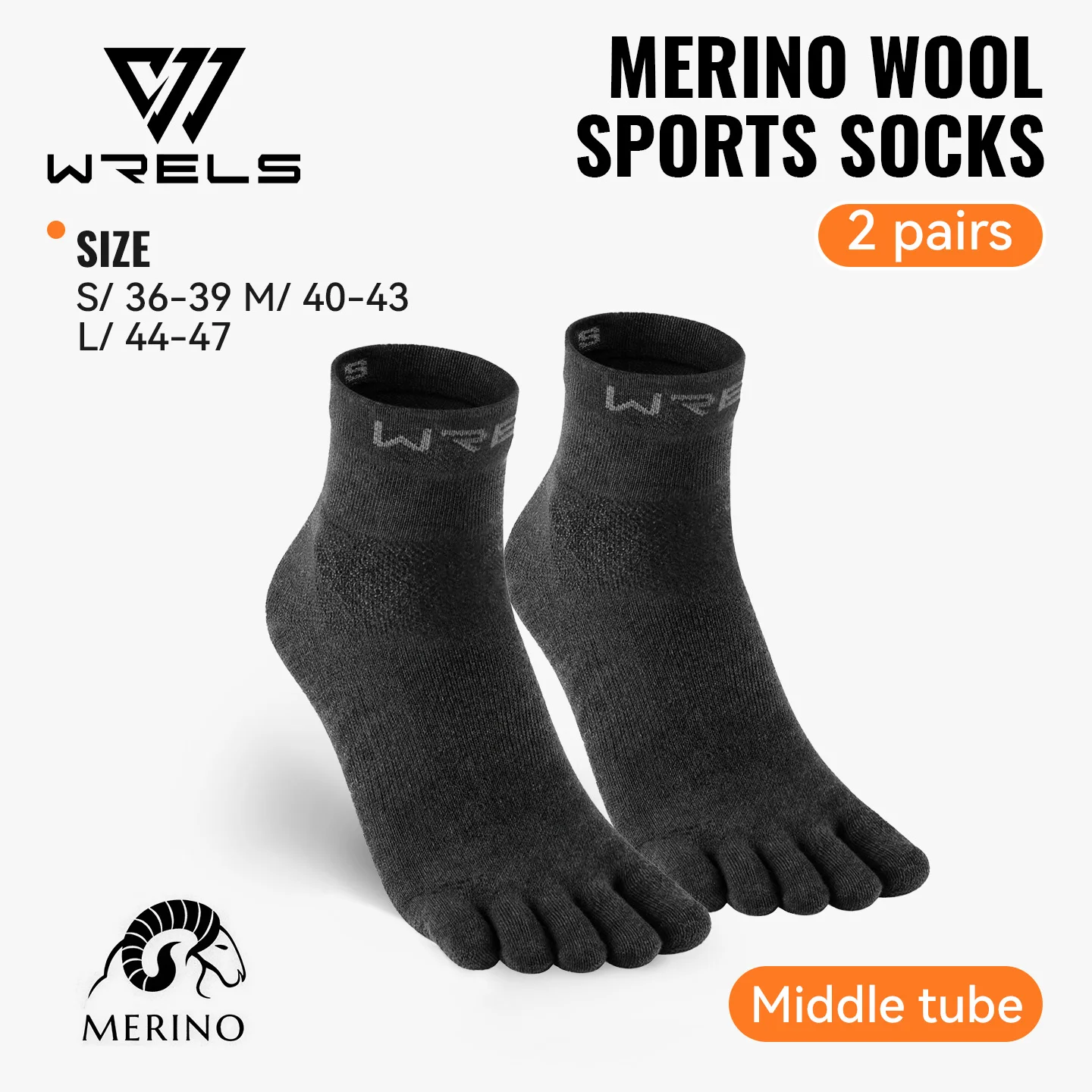 WRELS 1/2/3 Paar Fünf-Finger-Socken aus Merinowolle, Lauf-Zehensocken für Männer und Frauen, atmungsaktiv, schnell trocknend, gepolstert, sportliche Wandersocken