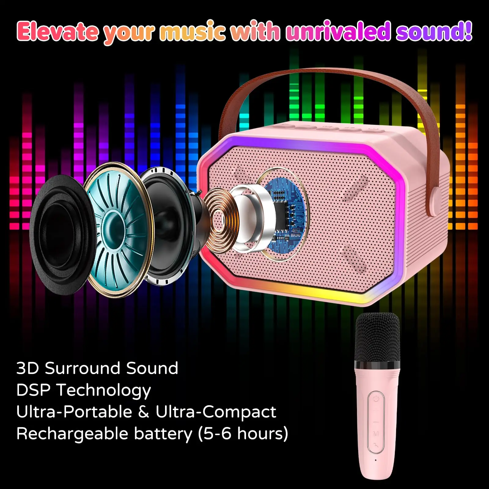 Mini Karaoke Machine for Kids Portable Karaoke Machine Bluetooth Wireless Microphones LDE Light Toys Gifts for Girls Boys