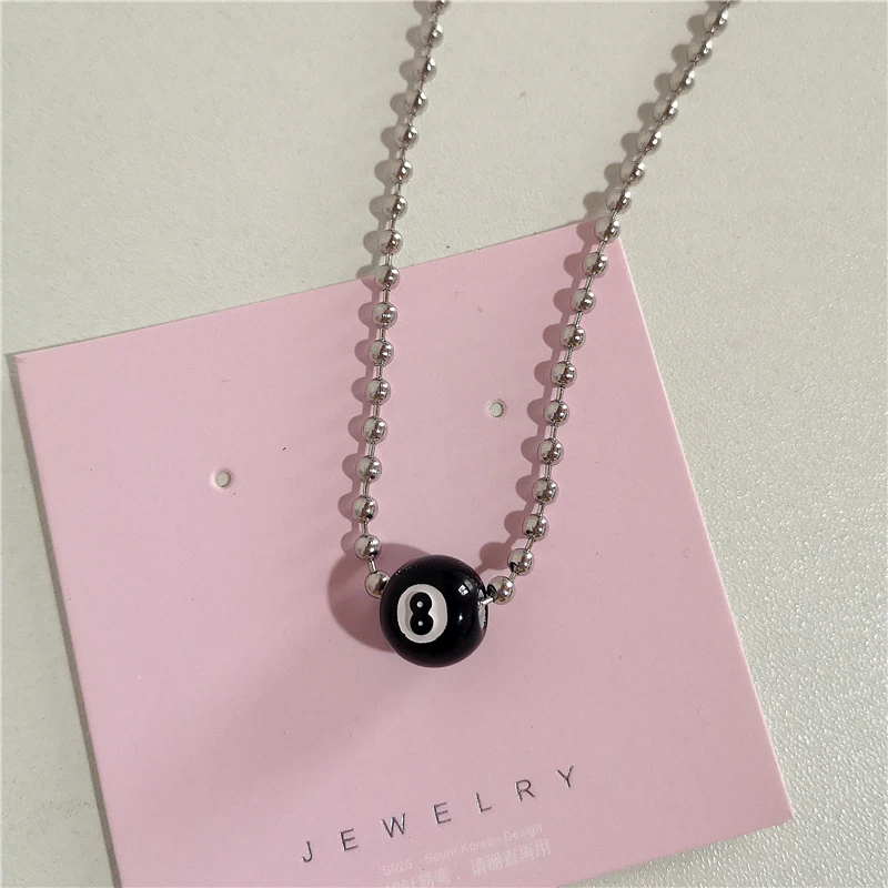 Kpop Fashion Vintage Black 8 Billiard Ball Pendant Beads Necklace For Women Men Hip Pop Punk Grunge Jewelry Y2k 90s Accessories