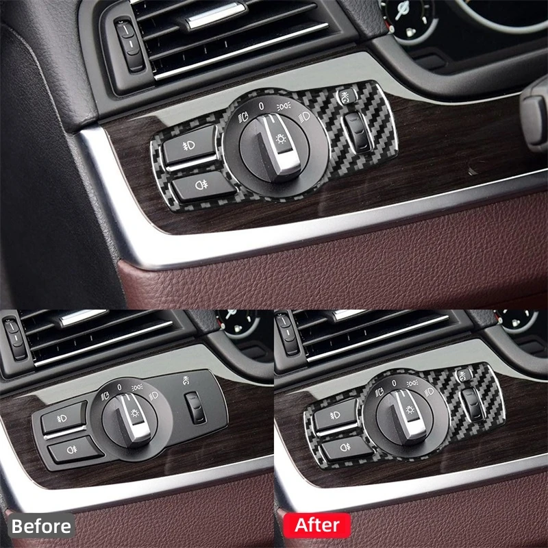 For BMW 5 Series F10 F18 2011-2017 Accessories Carbon Fiber Interior Car Headlight Switch Decoration Frame Trim Cover Stickers