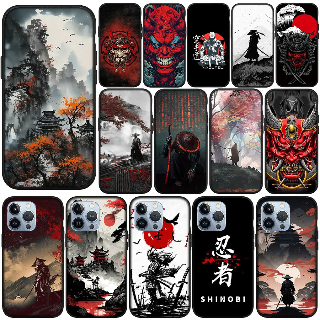 Japan Samurai Skeleton Skull  Ninja Bushido Cover for Apple iPhone 15 14 Plus 13 12 Mini Pro Max XR + 13Pro 14+ 15+ Phone Case