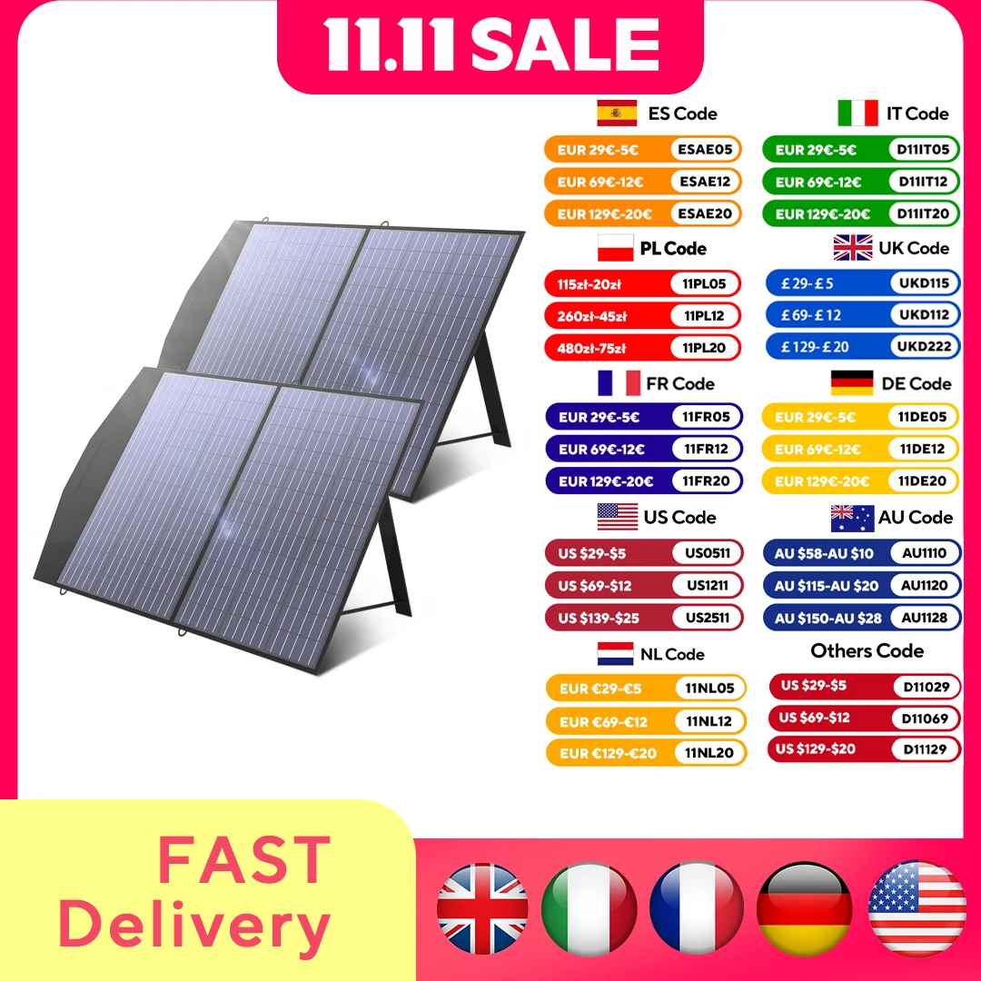 

ALLPOWERS Складная и портативная солнечная панель 100/200 Вт Зарядное устройство для солнечной батареи, наружное аварийное резервное питание для электростанции и т. д.