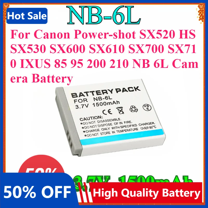 1500mAh NB-6L 6LH Battery for Canon Power-shot SX520 HS SX530 SX600 SX610 SX700 SX710 IXUS 85 95 200 210 NB 6L Camera Battery