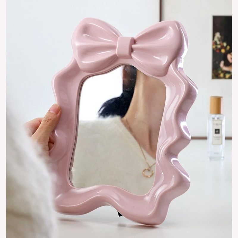 

Bowknot Dual Use Vanity Mirror, Cute High Definition Single Side Wall Mounted Tabletop Makeup Mirror for Dorm Desk Home Decor
