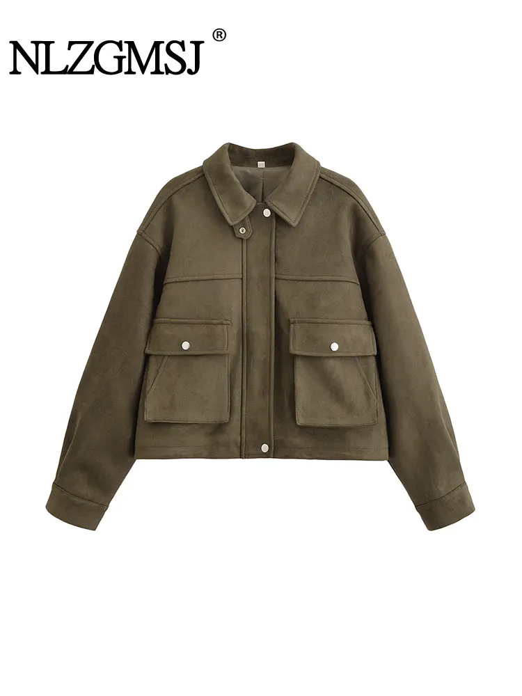 NLZGMSJ Women's Autumn Winter Fashion Coats Solid Turn-Down Collar Long Sleeve Pockets Buttons Zipper Female Casual Chic Jackets