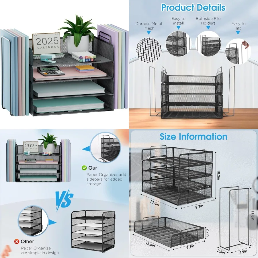 

4-уровневый штабелируемый органайзер для бумажных лотков для стола, аксессуары для офисного стола, сортировщик бумаги, органайзер для писем/папка для офисных файлов формата А4