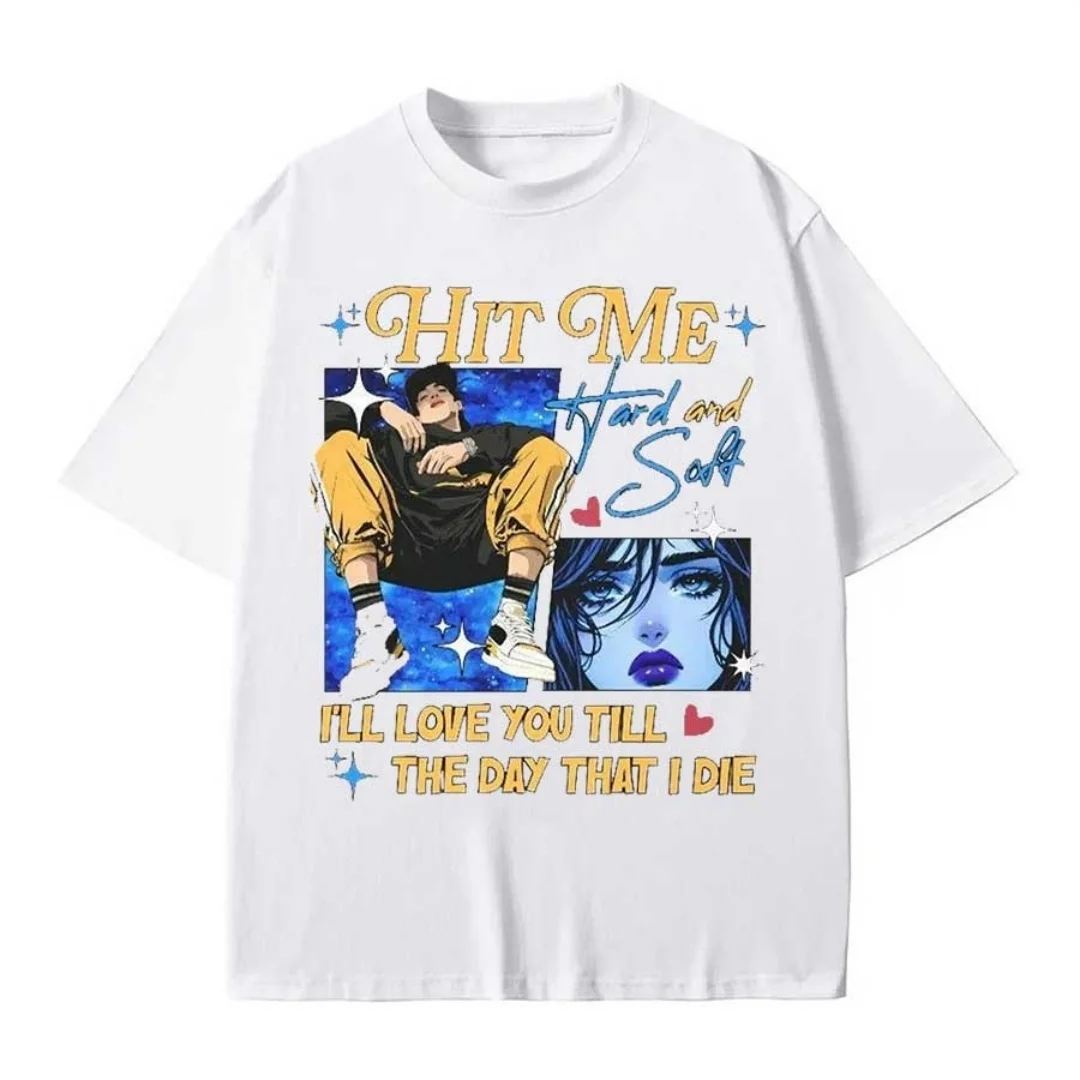 Men Women Hit Me Hard And Soft Anime Graphic T‑Shirt Vintage 90s Hip Hop Rap Poster Print Tee Unisex Y2K Streetwear Casual Tops