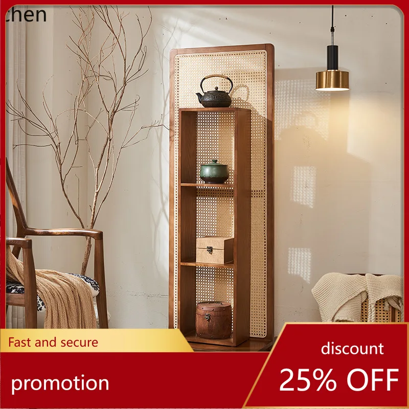 

HXL Tea Room Rattan Woven Solid Wood Multi-Functional Cabinet Screen Partition Display Rack Rattan Woven Storage Cabinet