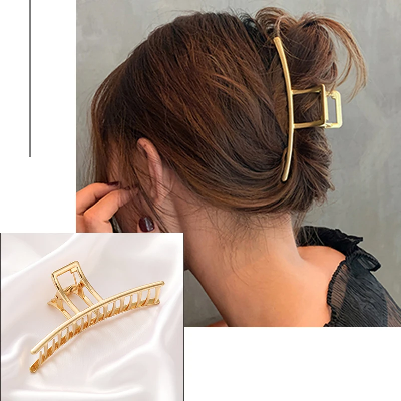 Trendy Eenvoudige Metalen Grote Haar Klauw Krab Voor Vrouwen Koreaanse Geometrische Zilver Kleur Haar Clips Haarspeld Hoofdband Haaraccessoires