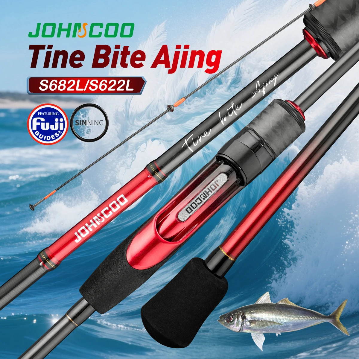 Johncoo Ajing Angelrute mit Fuji-Ringen 622 682L Inshore Spinnrute für kleine Fische 0,2-3g Ködergewicht