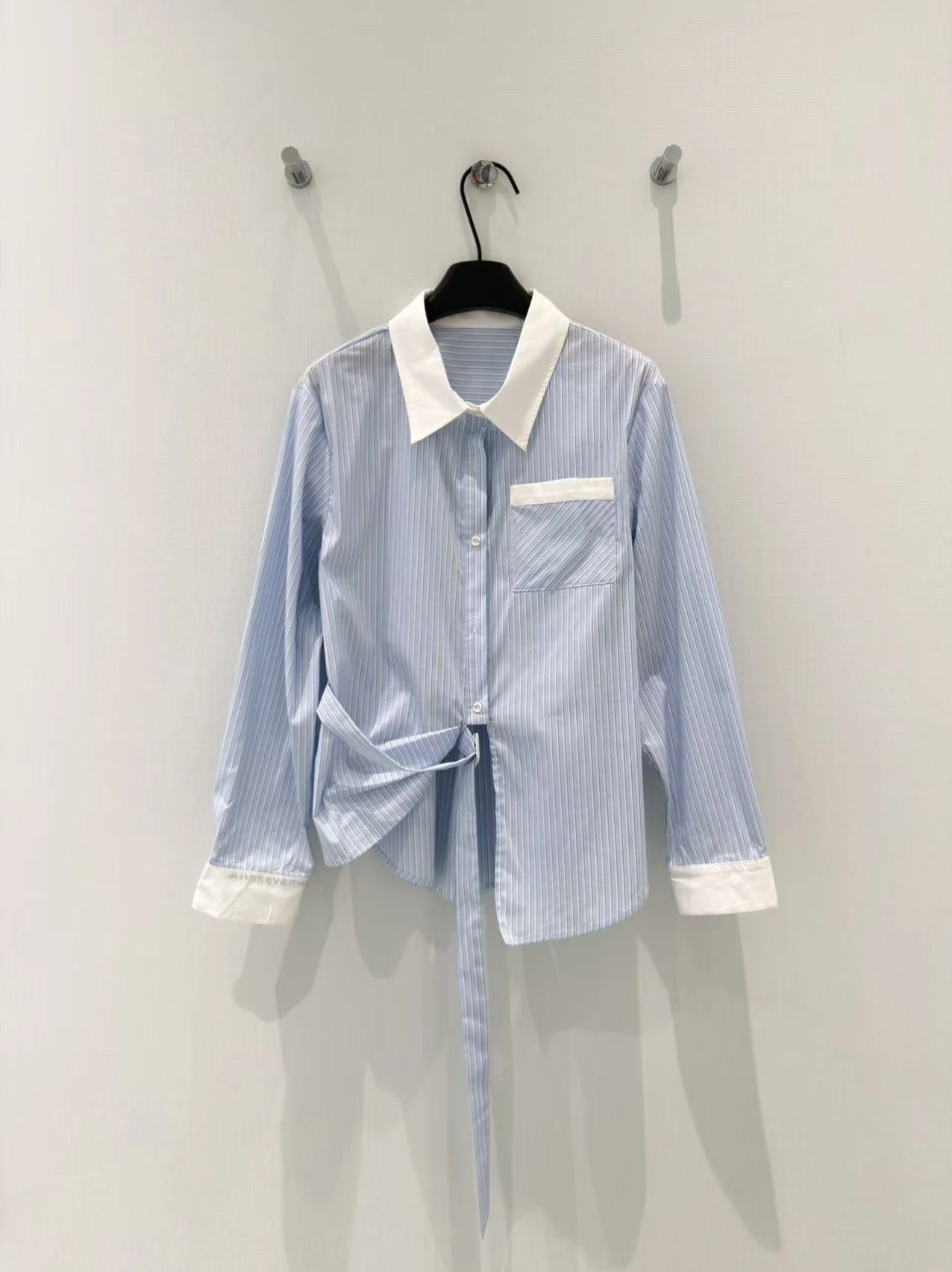 

Academy Sle Color Blo Stripe Long Sve Women's irt Waist Cinching Design Logo Embellied Diamond Breathable Cotton