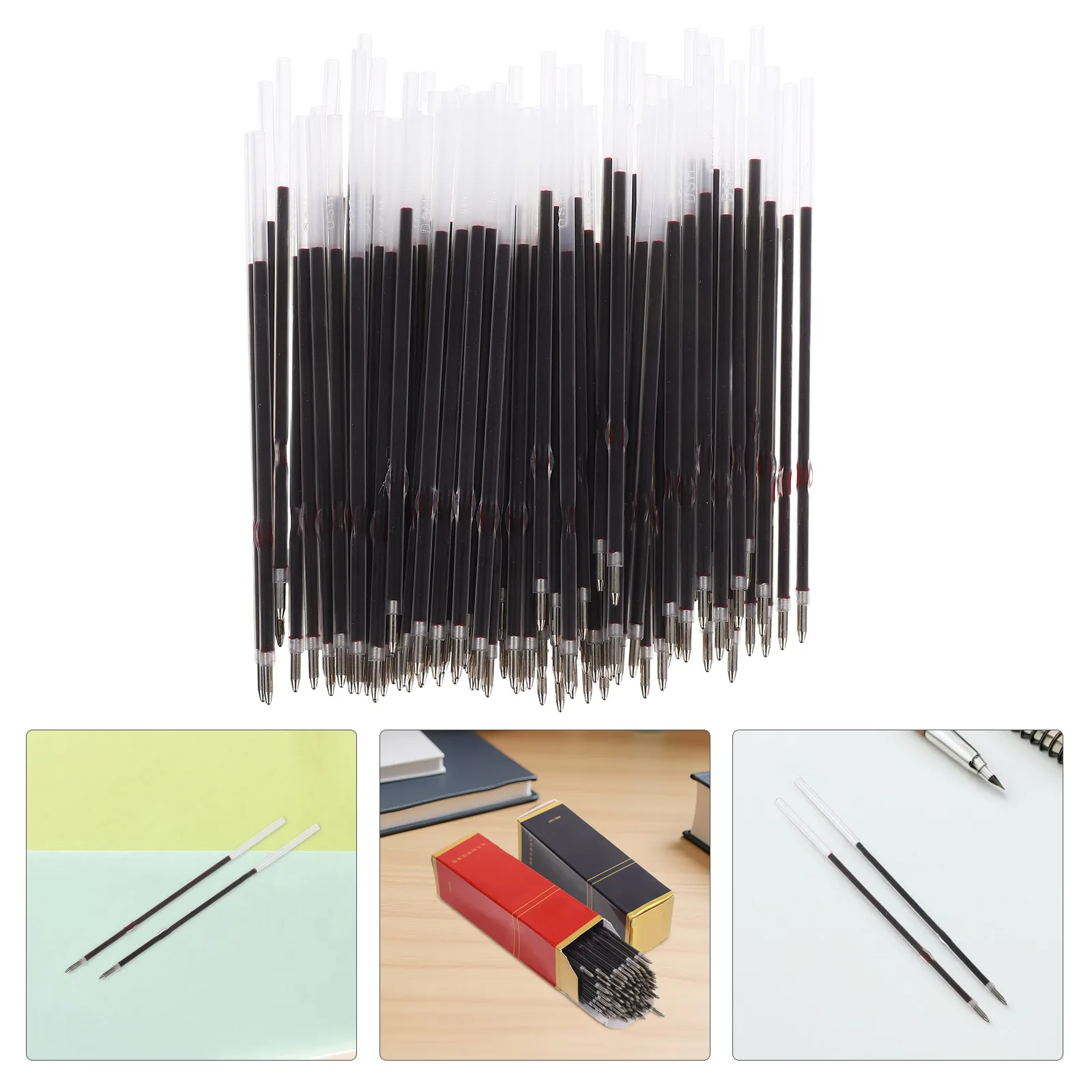 

200 Pcs Ballpoint Pen Refill Black Pens Ink Refills for Office Telescopic Plastic