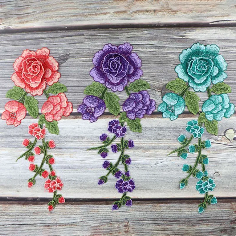 3D Flower Embroidery Applique Patch Colorful Embroidery Patch For Evening Skirt Applique Fabric for Fabric Apparel Sewing 30cm