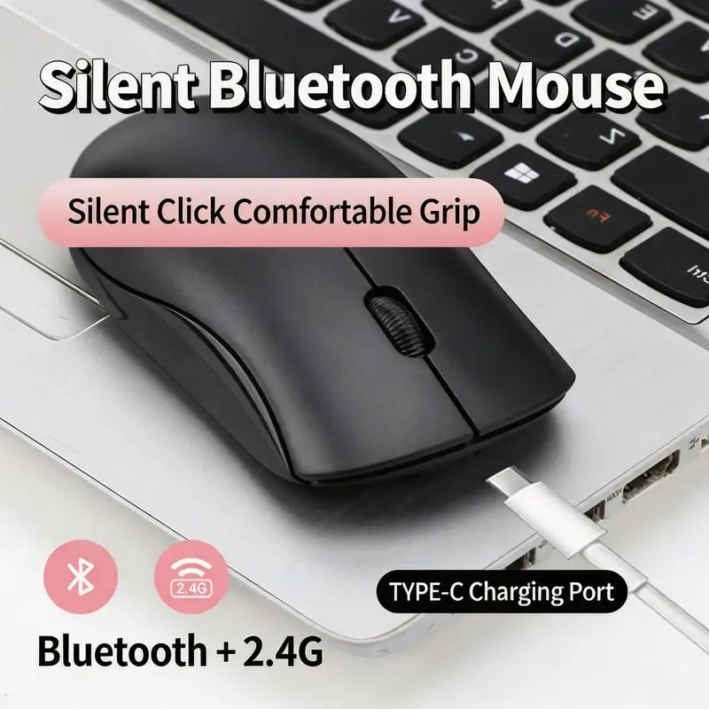 Dual Mode Ergonomic Rechargeable Wireless Bluetooth Silent Optical Mouse Adjustable DPI 800-1600 Long Battery Life For Office PC