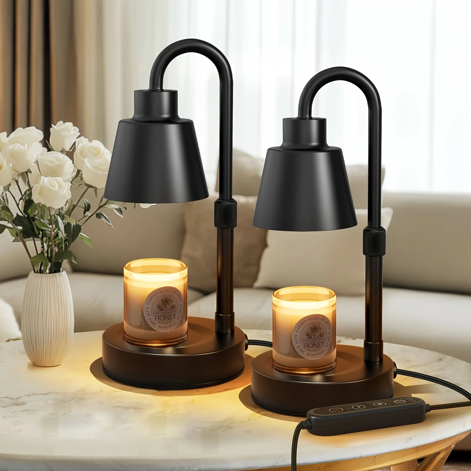 

2 Pack Electric Candle Warmer Lamp Black With Timer, Wax Warmer Lamp Candle Warmer For Jar Candles, Adjustable Height Candle Li