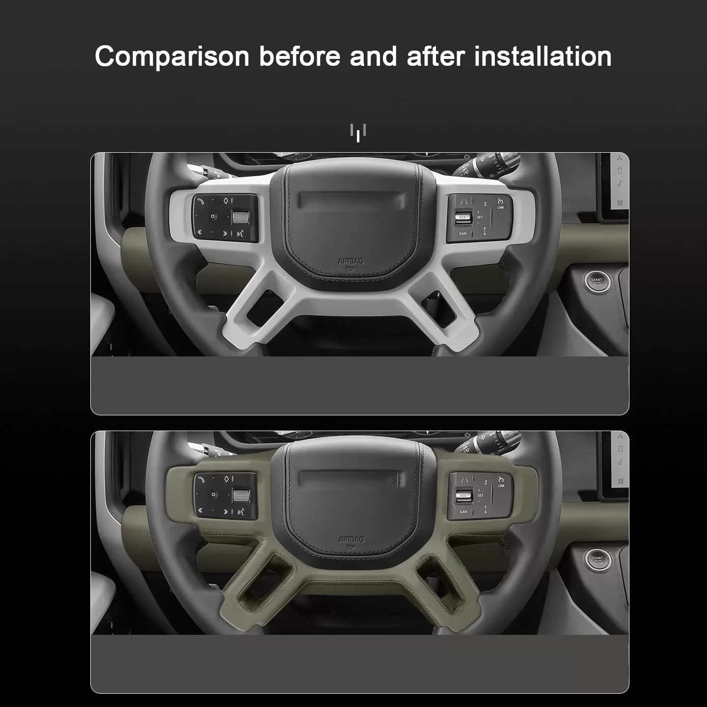 Car Color Leather Overlays on Steering Wheel, Armrest, Gears, Shift Panel Cover for Land Rover Defender 110/130/90 2020-2025 view 3