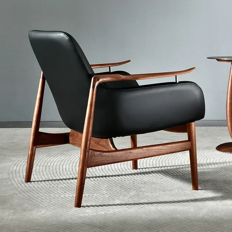 

North American black walnut all-solid wood leisure chair high-end hotel villa club mansion living room chair customization