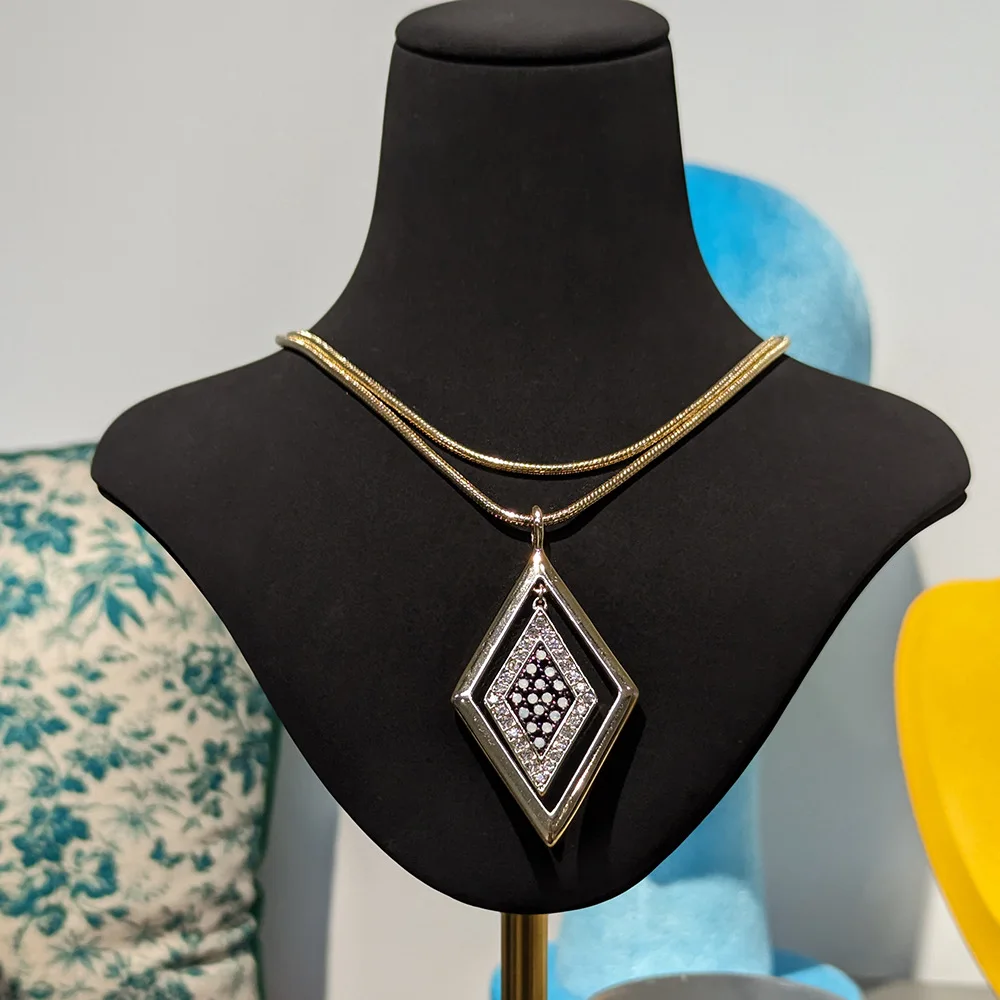 

Европейские и американские ювелирные изделия, ретро-ромб, слегка инкрустированный геометрическим ромбом, двойное ожерелье-цепочка из змеиной кости