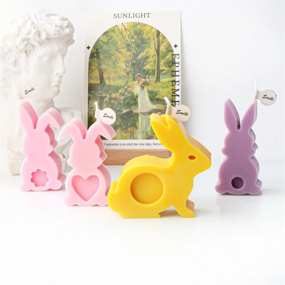 Easter Relief Flower Rabbit Silicone Candle Mold DIY Animal Aromatherapy Plaster Bunny Candle Mold Home Decoration