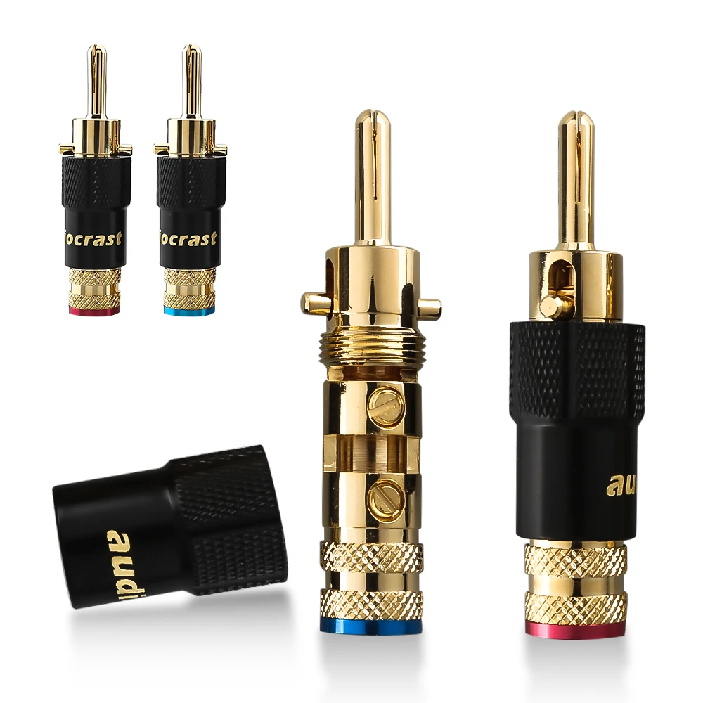 Audiocrast B109G Spring Banana Plug Speaker Cable Plug Speaker Connectors Double Screw Locking Banana Plug DIY Cable 4pcs