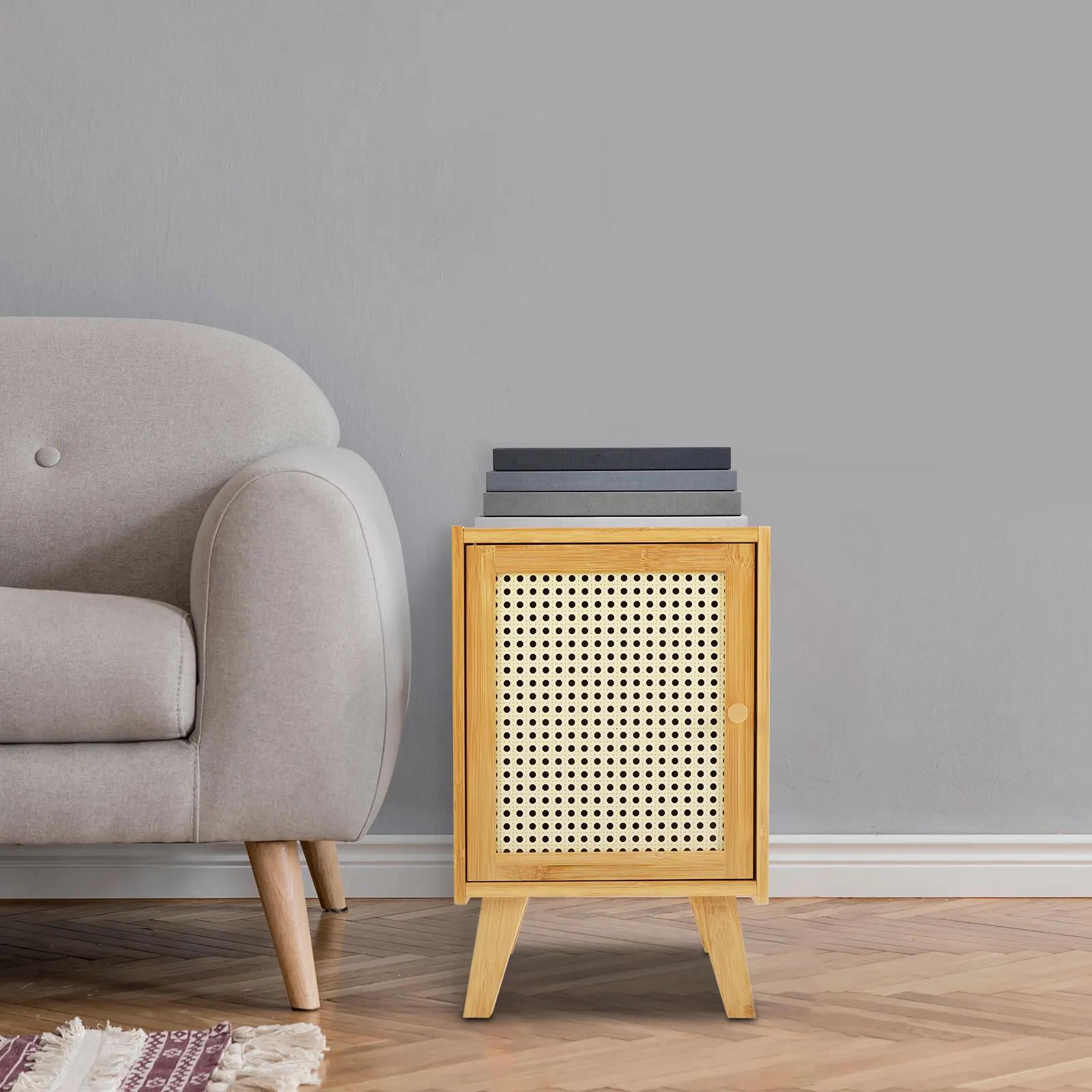 

Wood-colored Bamboo 31x30x51cm Breathable Locker Storage Bedside Table Retro Side Cabinet