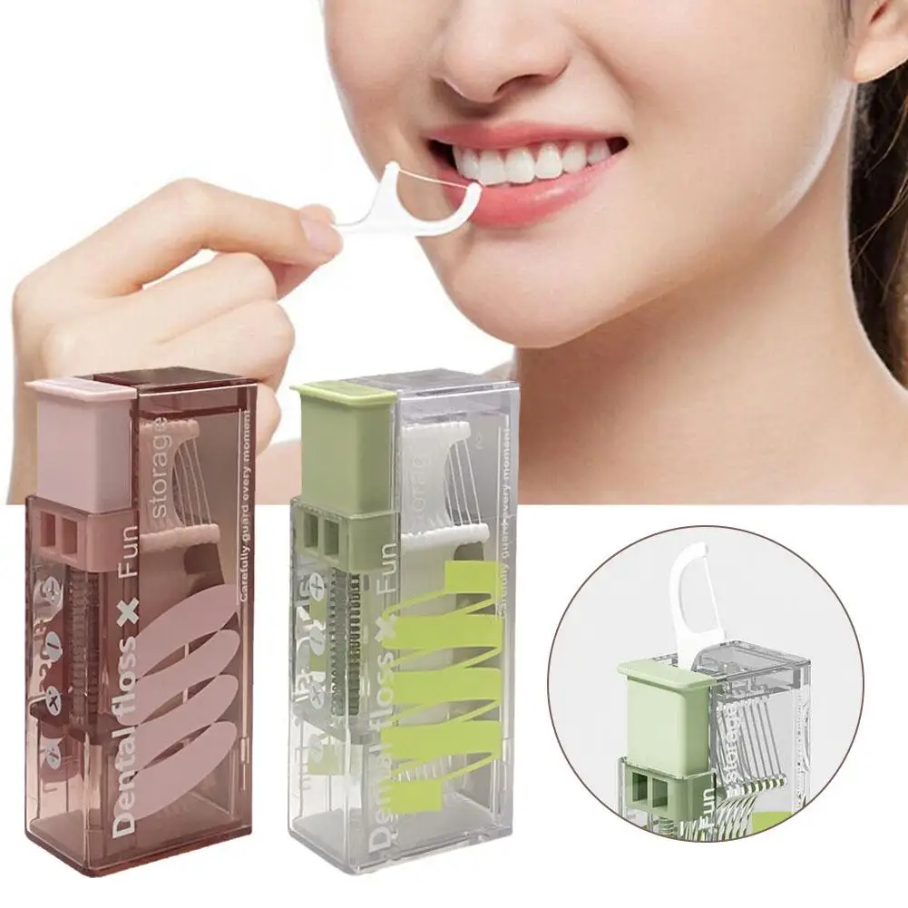 Portable Floss Storage Box Auto Refillable Oral Hygiene Care Dispenser Pick 10pcs Floss Contains Floss Floss E9k5