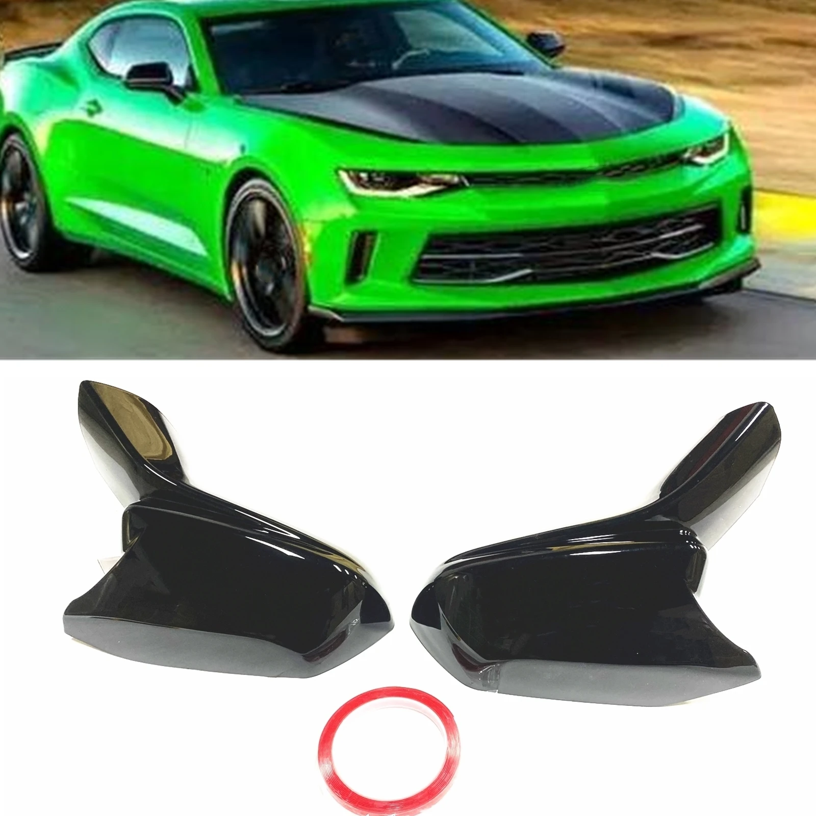 

Mirror Cover For Chevrolet Camaro SS RS ZL1 LT 2016-2024 Glossy Black Car Exterior Rearview Cap Side Rear View Shell Kit Add On