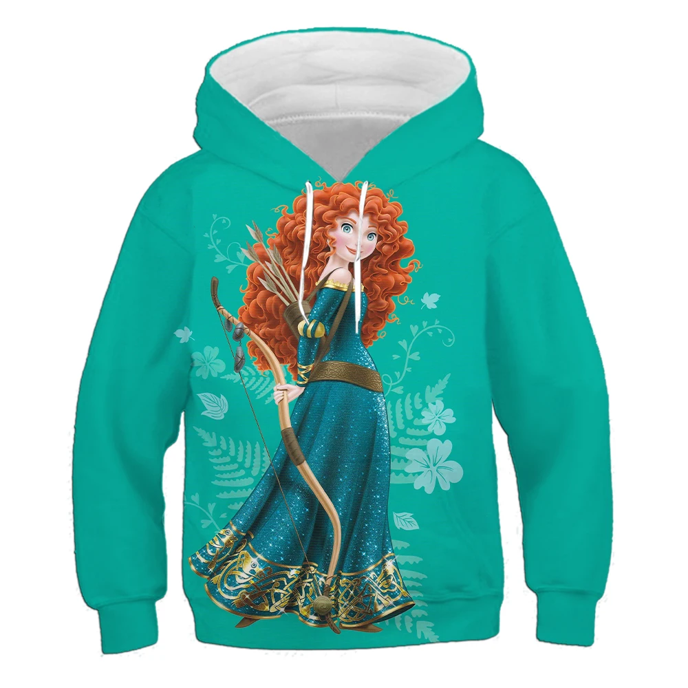 Princess Merida print large size women's children's round neck hooded sweatshirt fashion trend casual loose warm sportswear