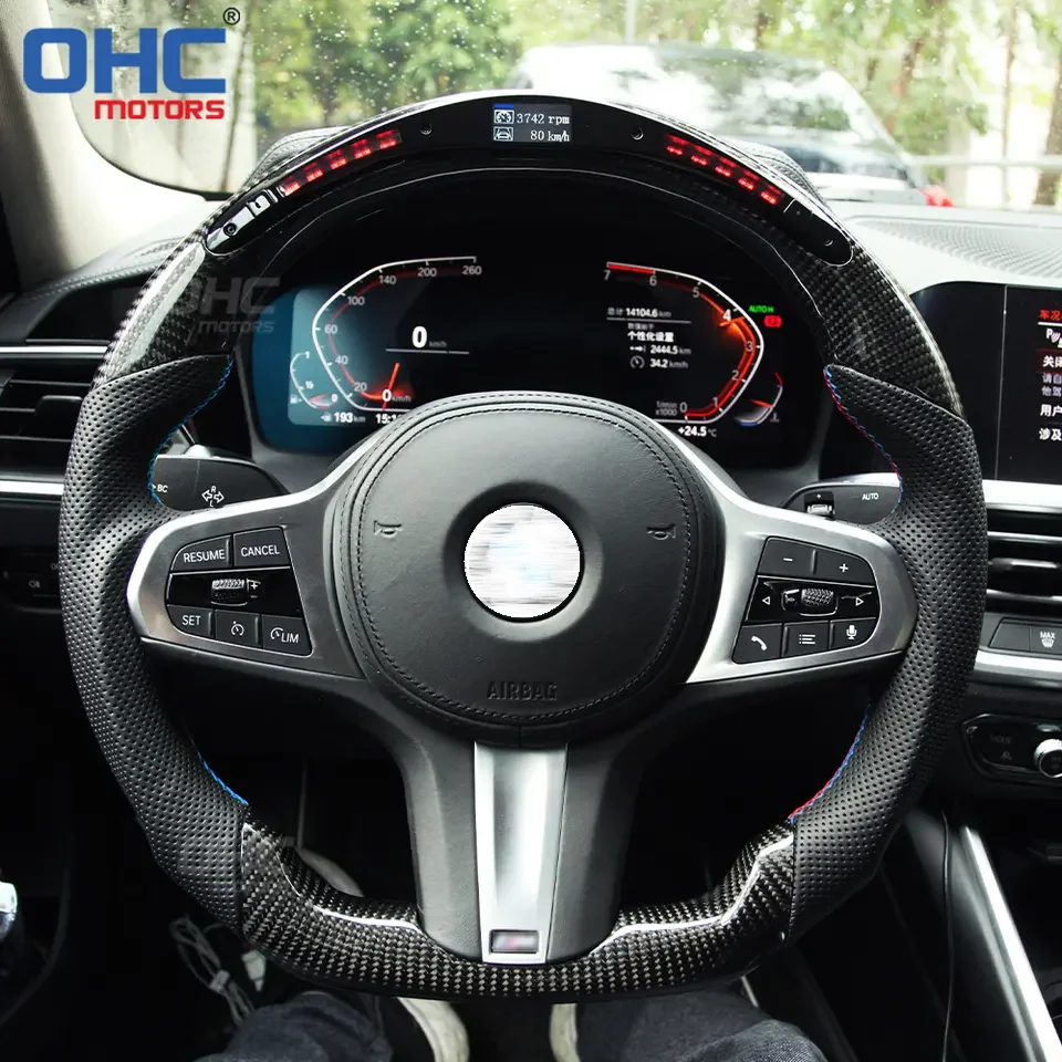 

LED Steering Wheel for Volante BMWS 1 2 3 4 Z series G20 G21 430I G22 G28 Z4 G29 exhaust G80 M3 Carbon Fiber Steering Wheel