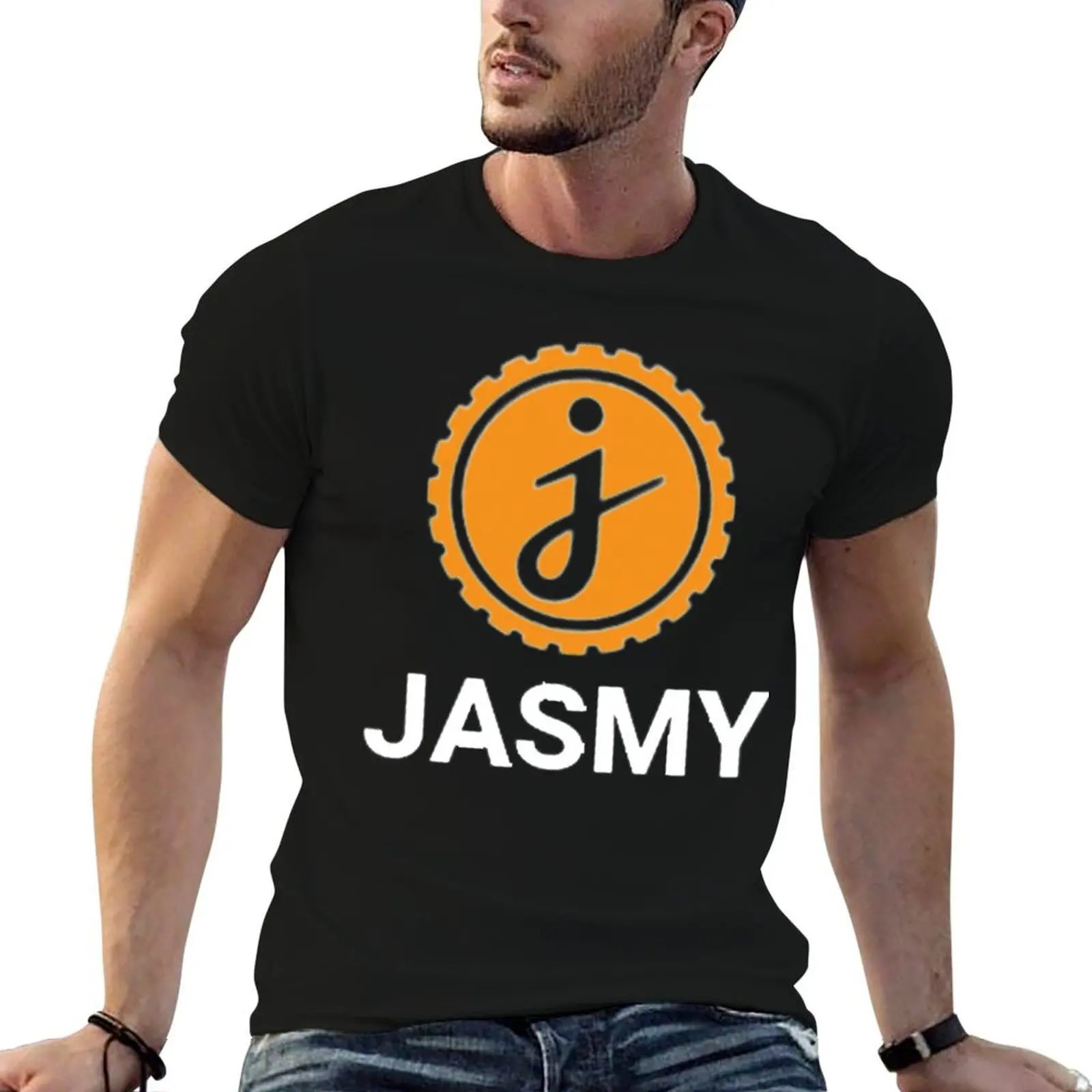 تي شيرت Jasmy Coin للرجال، تي شيرت أبيض مطبوع حسب الطلب