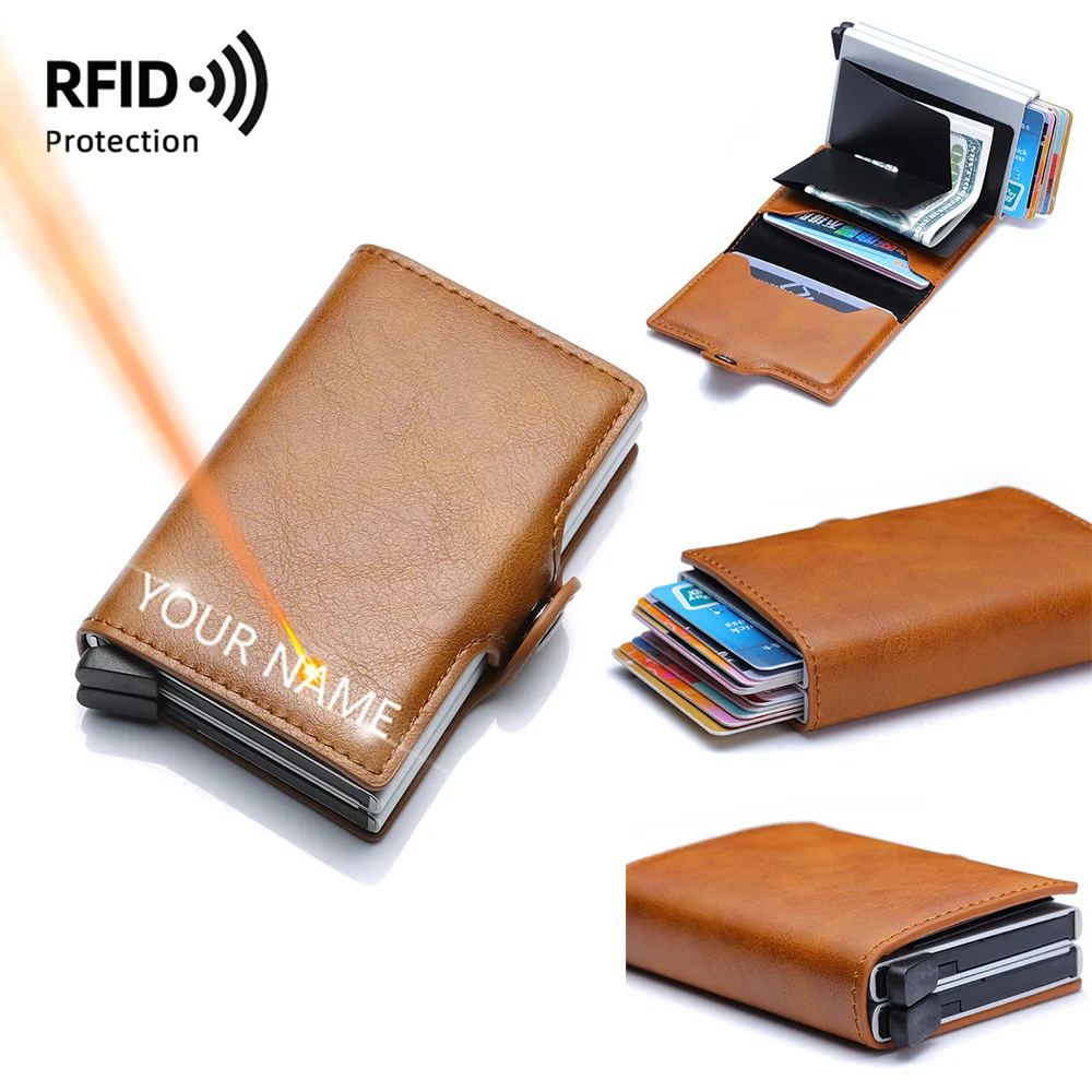 

Name Engraving New Men RFID Wallets Large Capacity Card Bag Male Purses Credit Card Holder Men Money Clips