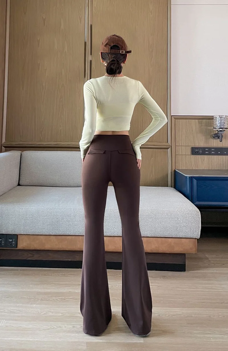 BIVIGAOS Autumn New Drawstring High Waist Micro Flared Leggings Women Slim Fit Elastic Fashionable Casual Sports Flared Pants