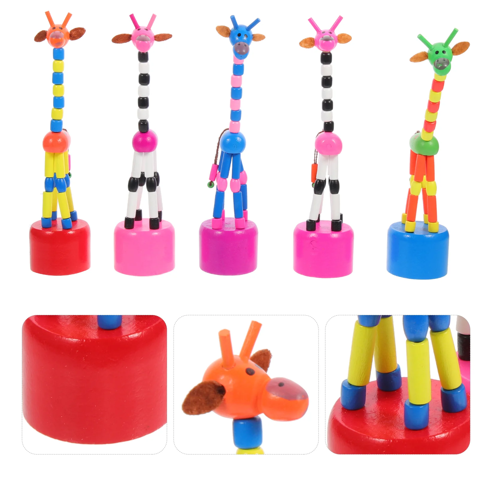 5 pçs de madeira girafa fantoches brinquedos balanço dança girafa estatueta push up crianças (estilo aleatório)