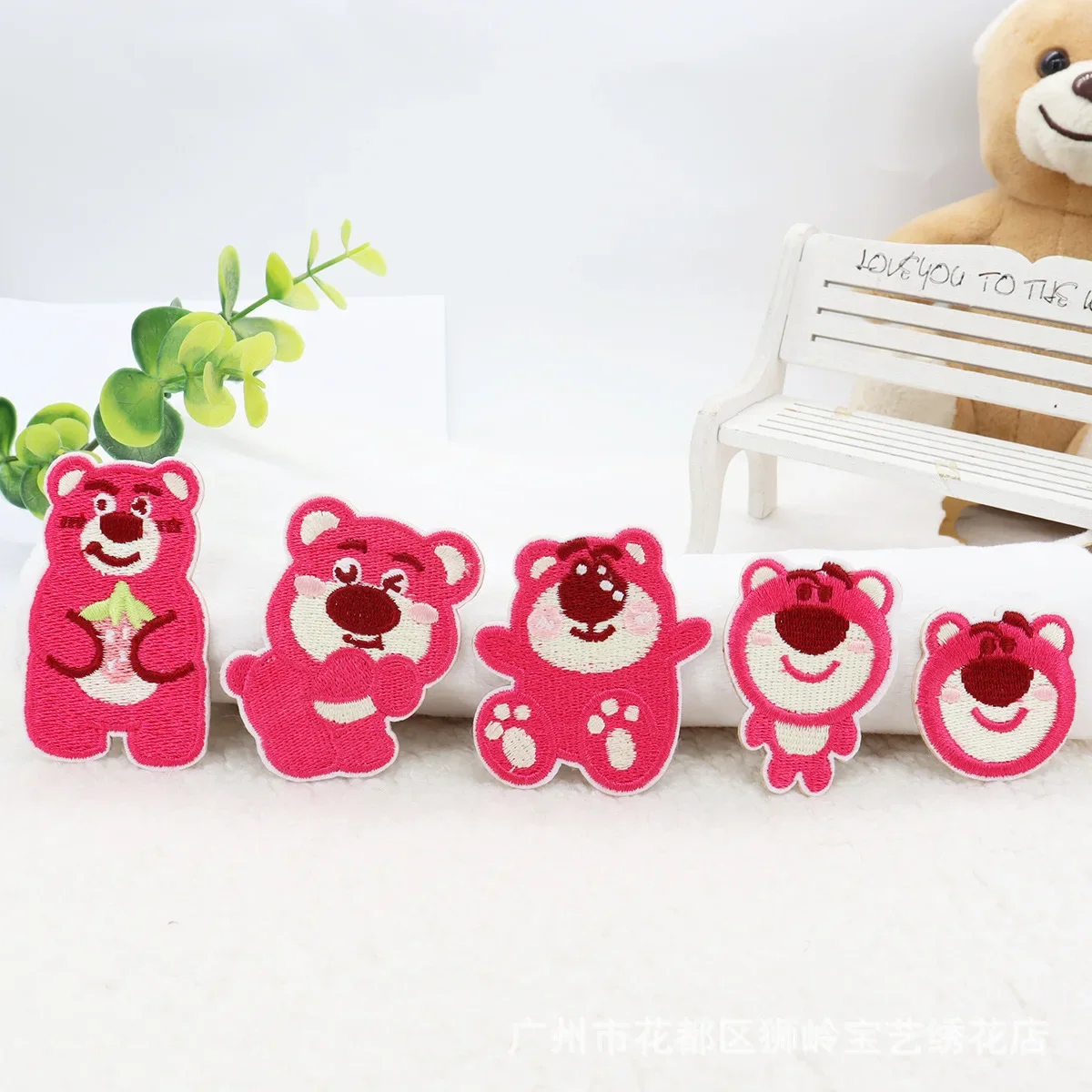 

Miniso Strawberry Bear Embroidery Sticker Fabric Sticker Clothes And Shoes, Self-adhesive Embroidery Patch Sticker