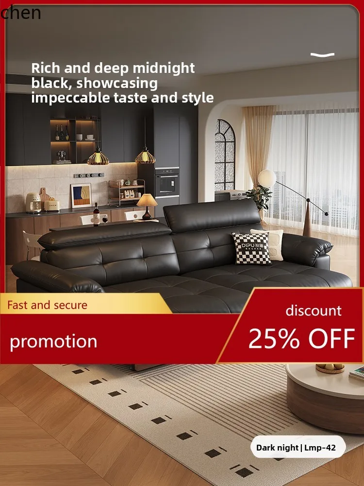 HT Vintage Style Genuine Leather Sofa, Extendable Top Layer Cowhide Sofa, Living Room Smart Voice Electric Function