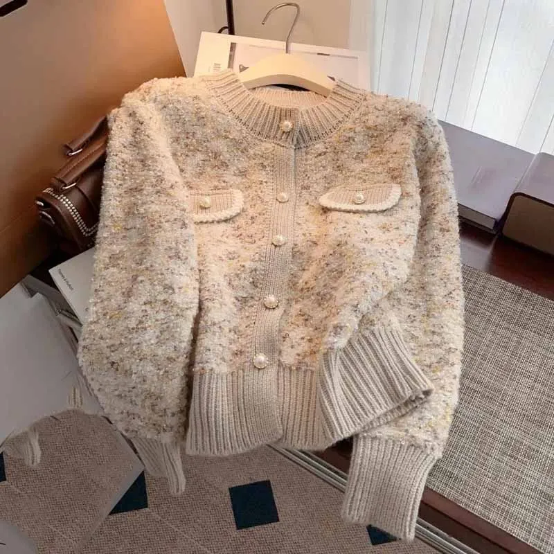 

Women New Thickening Sweater Coat Spring Autumn Female Long Sleeves Knitting Jacket Ladies Round Neck Knitted Cardigan
