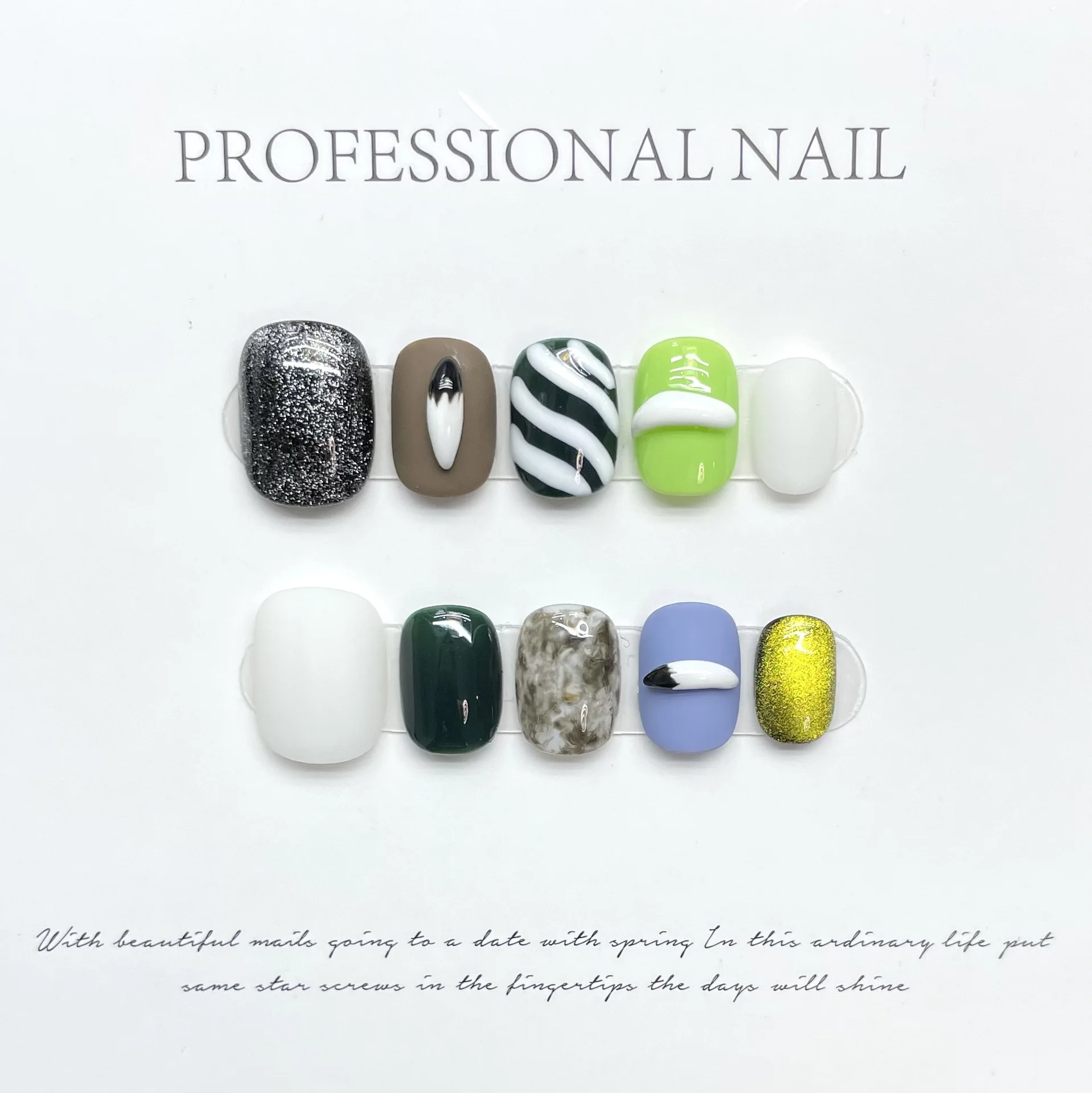 10 pcs Luxury Handmade Press on Nails Short Circle Contrasting Graffiti Design with 4-PIECE Tool Adhesive Nail Glue Tabs