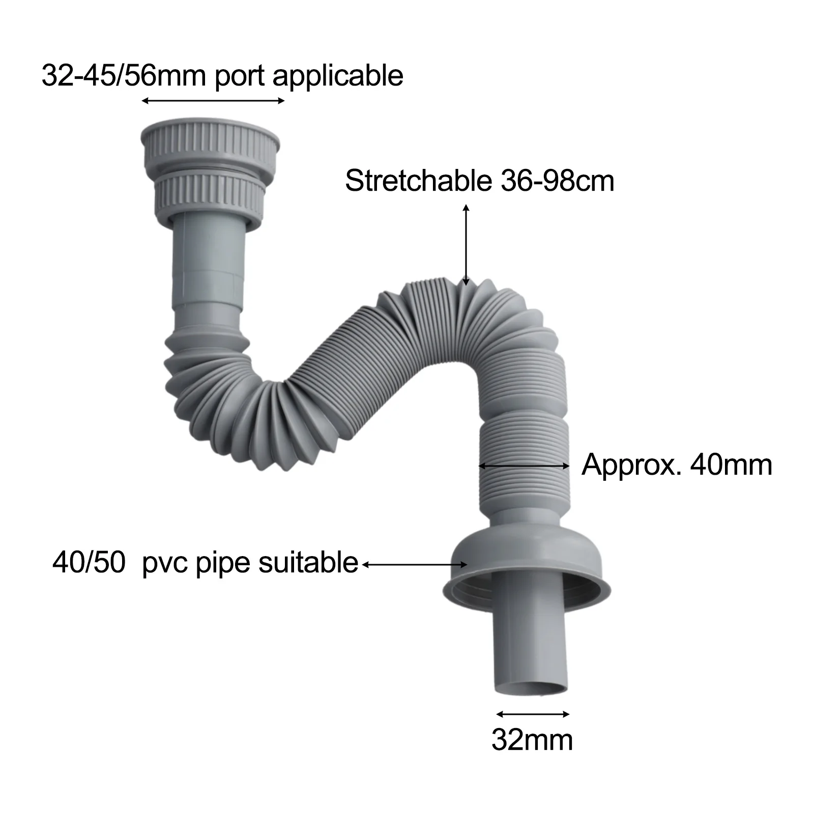 Kitchen Sink Drain Pipe Expandable Connecting Hose Kitchen Basin Drainage Pipe For 32/45/56mm Interface