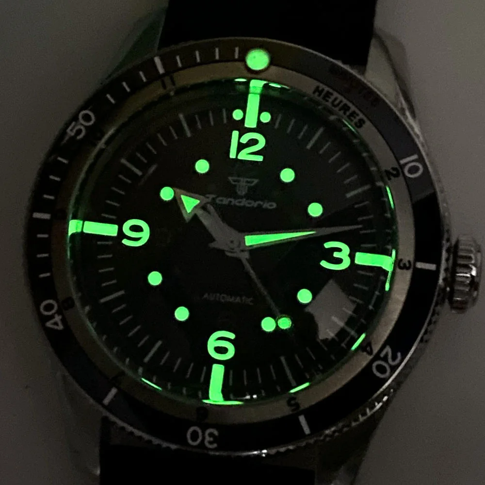 Tandorio Black 40mm NH35 PT5000 Mechanical Automatic Dive Watch Men 200M Waterproof Green Lume Domed Sapphire 120 Click 2024