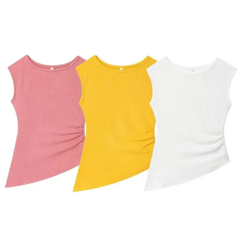 

Women Asymmetry Knitted Streetwear Folding Edge Casual Female Fashion Elegant Lady Sleeveless Tops Solid Vest Simple Style