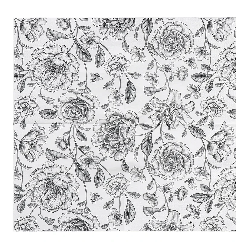 New Black Rose Printed Napkins Black and White Printed Paper Napkins Butterfly Bone Bart Handmade DIY Material Paper 20 Sheets