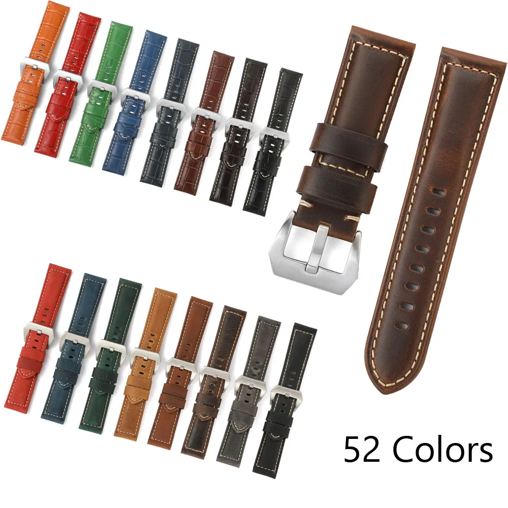 

Crazy Horse Calf Leather Watch Strap 20mm 22mm 24mm 26mm Watch Band Oil Wax Genuine Leather Watchband Bracelet Steel Buckle