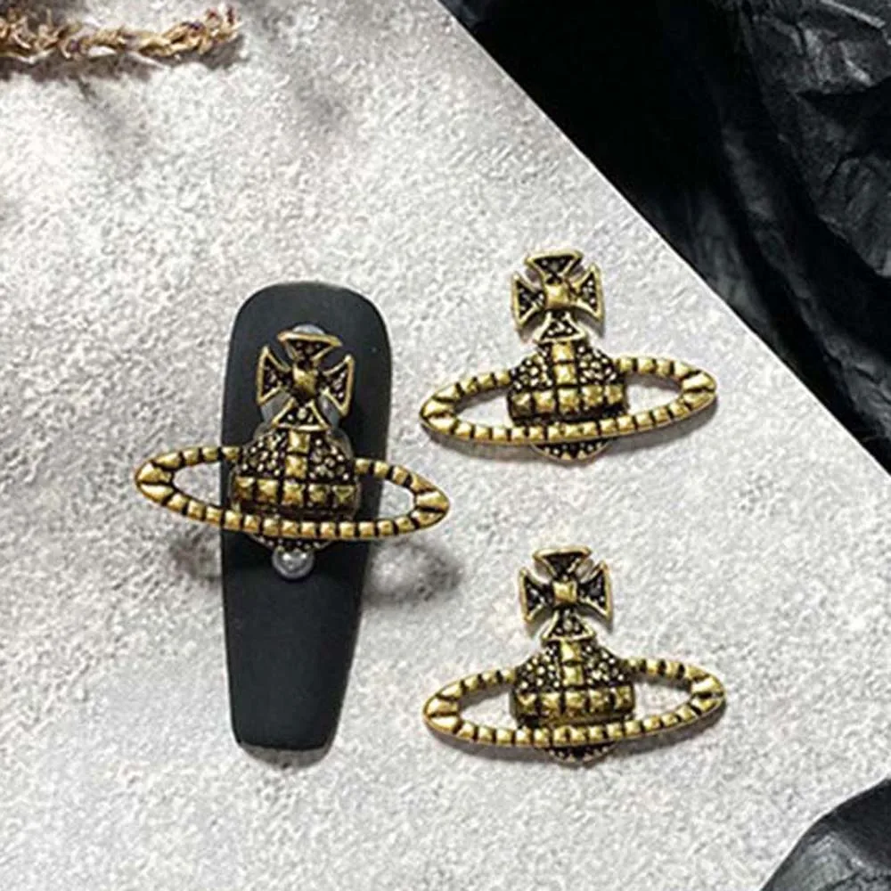 10pcs Alloy Planet Nail Art Charm 3D Shiny White Diamond Planet Gold/Silver Cross Nail Decoration DIY Luxury Nail Accessories